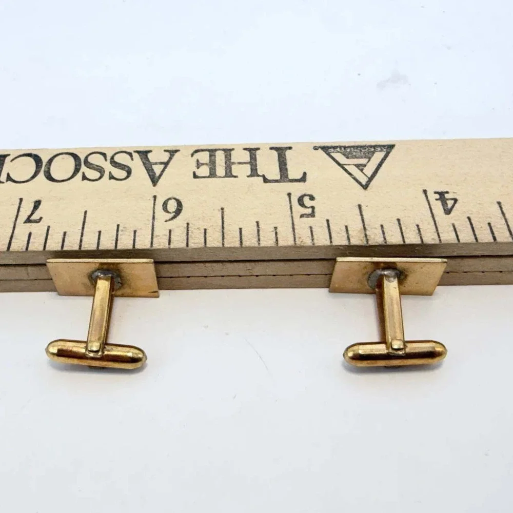 La Mode Vintage 10K Gold Filled Rectangular Etched Stripe Cufflinks Mens Gold